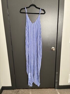 Elan Blue Striped Lightweight Maxi Dress Sz S